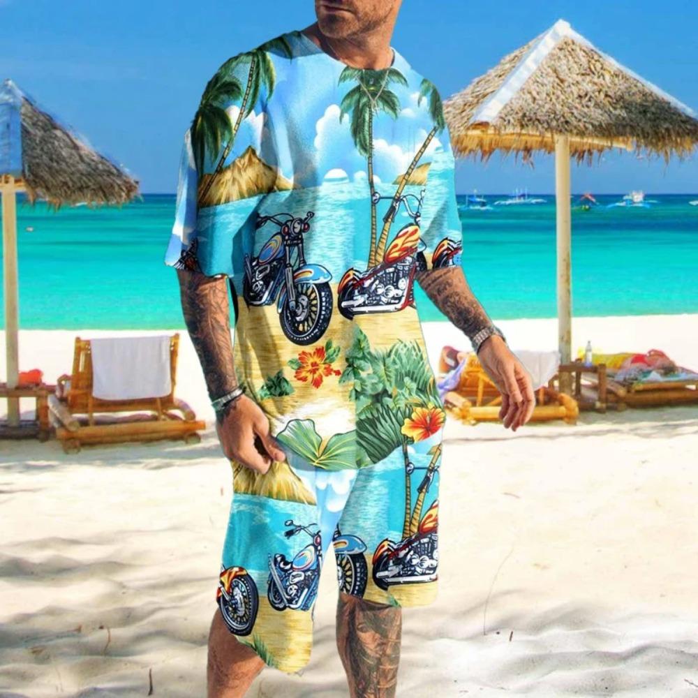 Summer Men's Sportswear Coconut Tree 3D Printed T-shirt Hawaiian Beach Shorts Set Fashionable StreetwearOversized Casual Wear Men's Clothing
