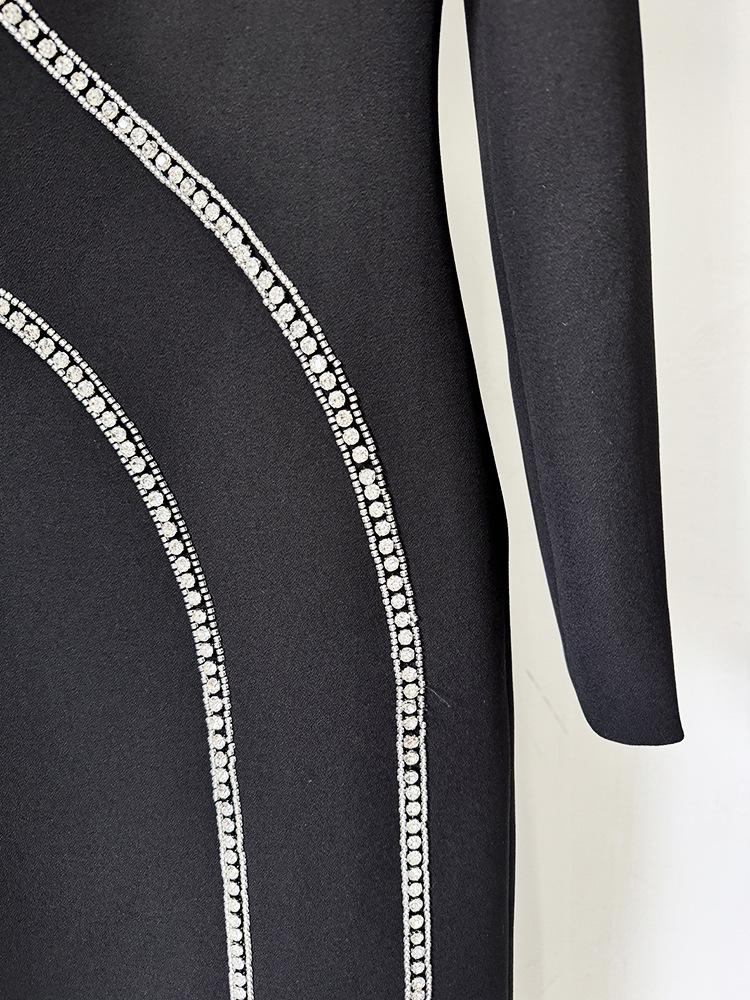2025 Elegant Long Sleeve Beaded Rhinestone Gown