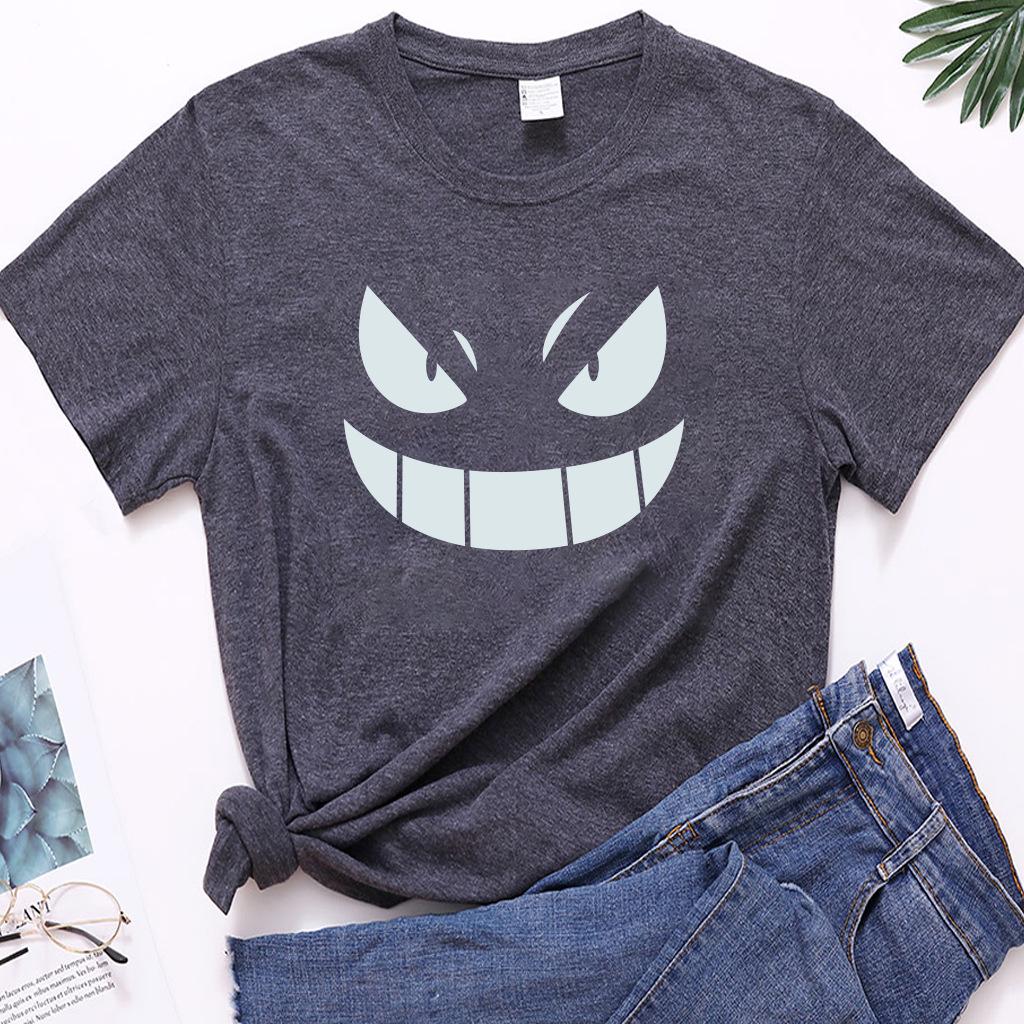 Unisex European-American Plus Size T-shirt with Evil Funny Face Art Print