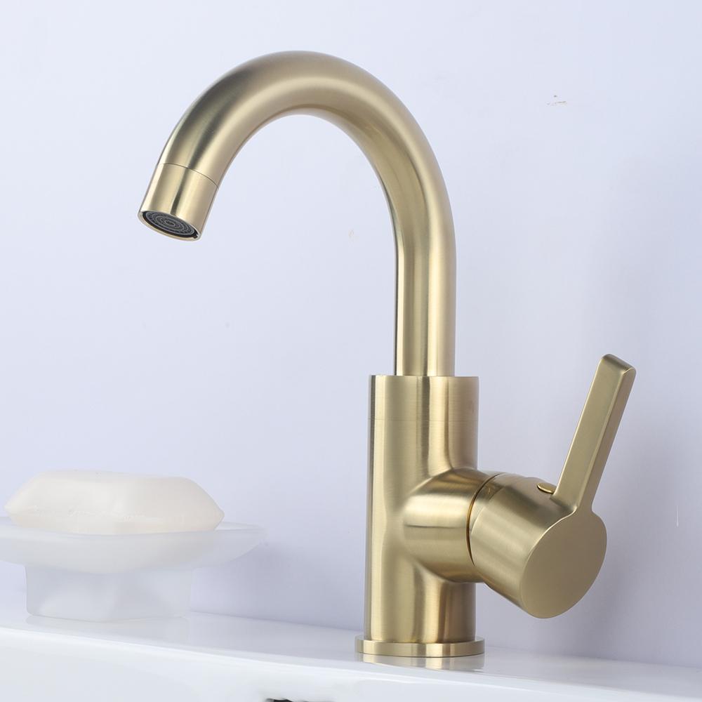 Basin Faucet Matte Black Single Handle Deck Mount One Hole Bathroom Sink Mixer Tap Brushed Gold With Lever