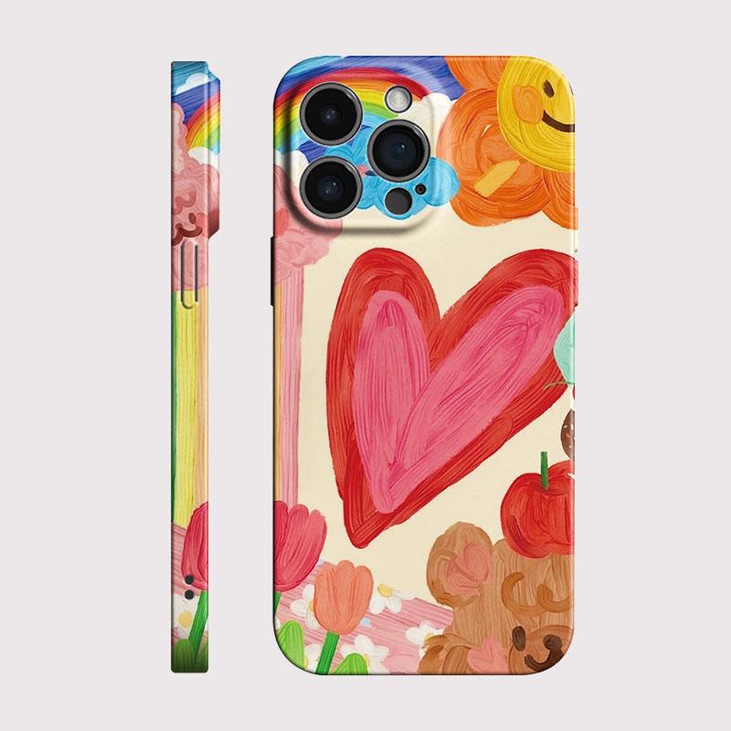 Cartoon Love Heart Pattern Glossy Film Hard PC Phone Case for Oppo A6 A5 A78 A3 A3X A60 A74 A38 A36 A17 A16e A55 Pro 4G 5G