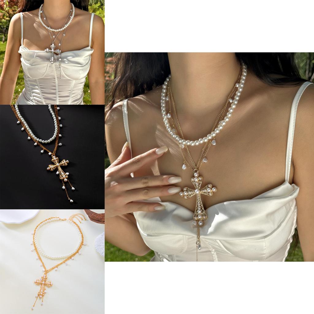 Baroque Cross Necklace With Pearl For Vintage Jewelry Enthusiasts