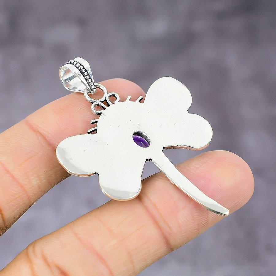 Natural Amethyst Gemstone Handmade 925 Sterling Silver Pendant 2.21" I6K91