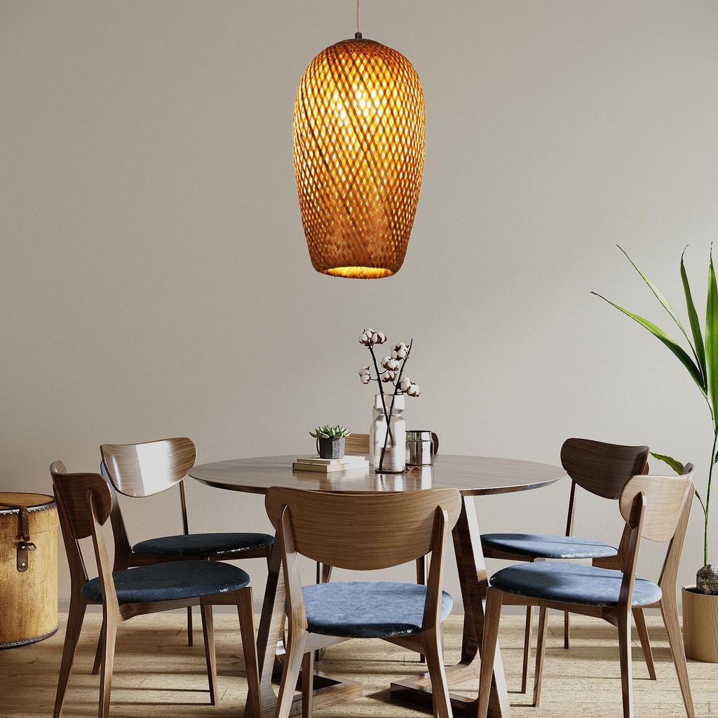 Woven Bamboo Pendant Light Lighting Fixtures Lamp Shade for Teahouse Kitchen Decoration