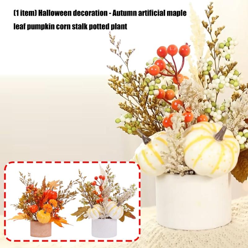 Tabletop Autumn Centerpieces Realistic Pumpkins With Realistic Maple Leaf Arrangement And Wheat Stalks Display