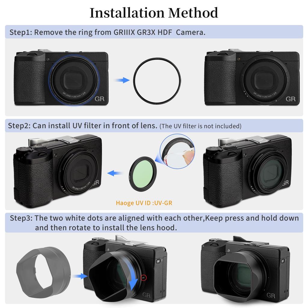 Haoge Metal Square Lens Hood for RICOH GRIIIX GR3x HDF Camera Accessories
