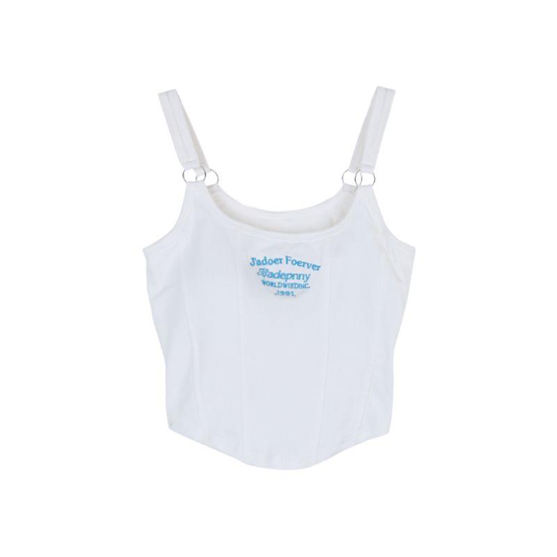 Pure Desire Style Blue Sexy Letters Embroidered Strap Vest