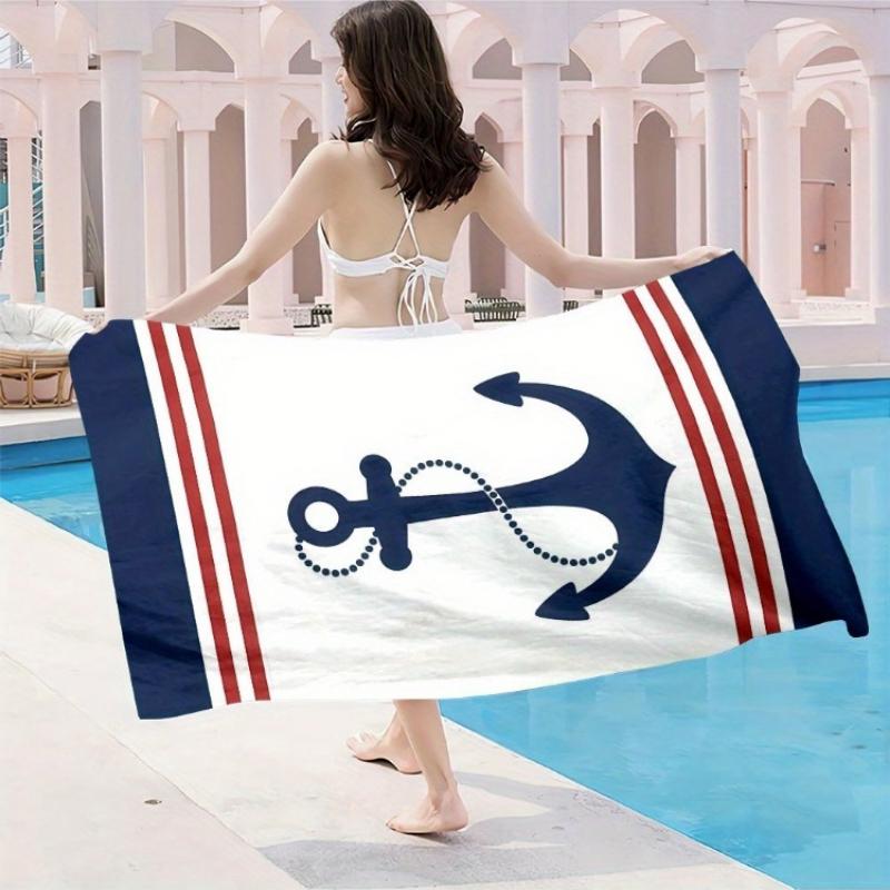 

One Ultra-Soft Beach Towel Featuring a Coastal Design with Stripes And a Sea Anchor Motif, It Is Extremely Soft,Highly Absorbent W40*H60(CM)
