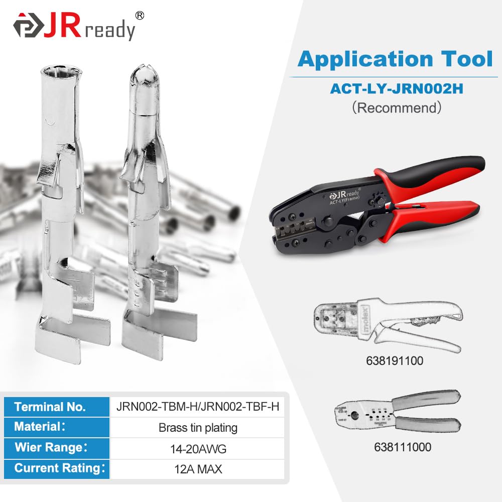 JRready ST6415 Standard.093 Pin And Socket Connectors 2 Circuits (6 Matched Sets), 14-20 AWG, Compatible With Molex Standard.093 2 Pin Male& Female