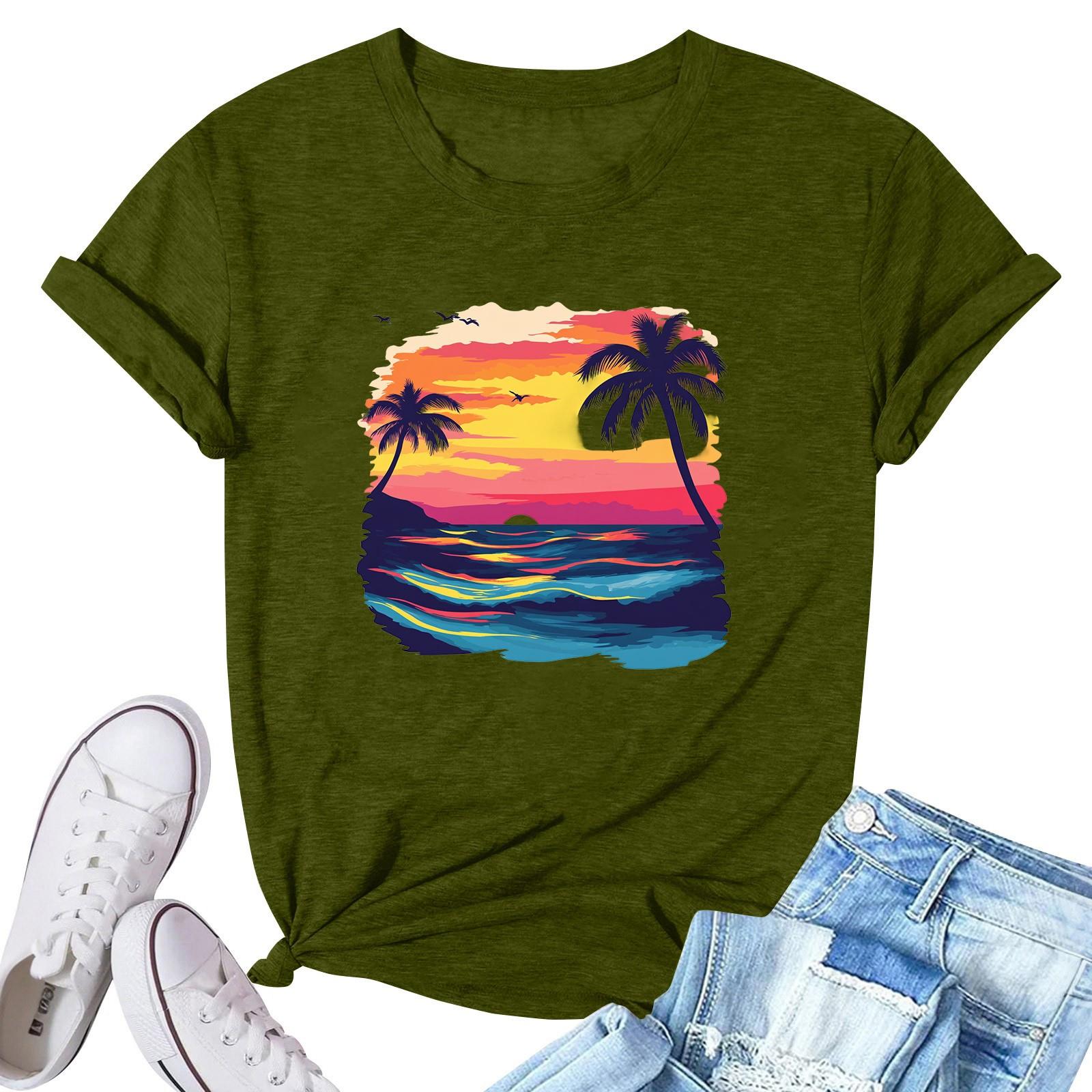 

Женская модная повседневная плиссированная футболка с коротким рукавом с принтом L армия зеленый