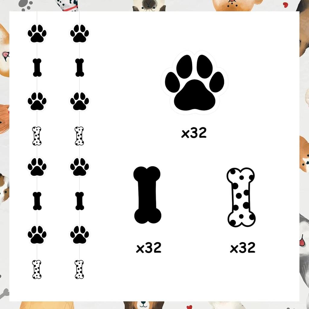 8Pcs Dog Paw Print Streamers Birthday Decorations - Dog Puppy Bone Theme Garlands Banners Ceiling Hanging Decors for Lets Pawty Birthday Baby Shower