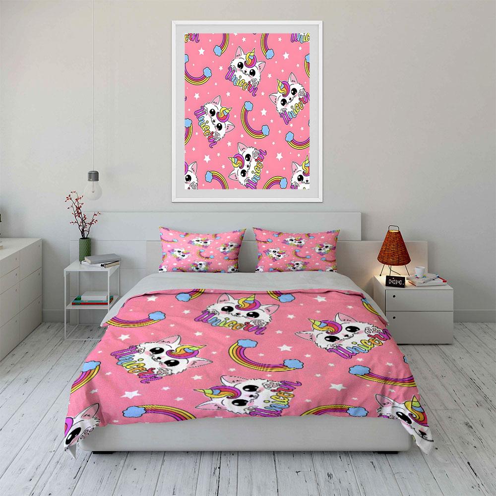 Unicorn-Themed Cute Decor Set  kid's and adults' bedroom decor, Exquisite three-piece bedding set gift