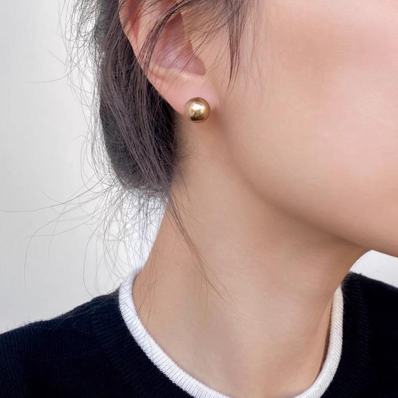 Vintage Champagne Brown Pearl Stud Earrings - 925 Sterling Silver, Sweet & Stylish Design for Women