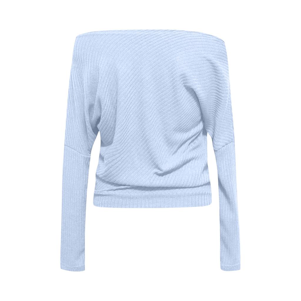 Women's Fashion Fall Off Shoulder  Sleeve Top Threaded Ladies T-shirt