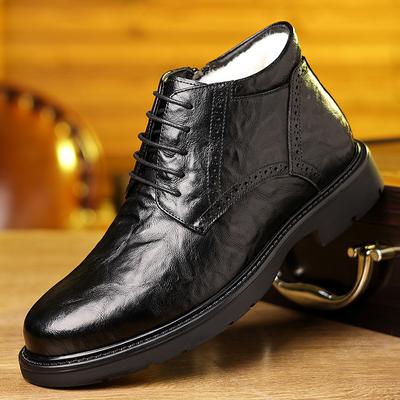 Men's Leather Shoes Business Lace-up Cotton Shoes Winter High Top Plus Velvet To Keep Warm Seniors Formal Men's Leather Shoes