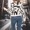 Elegant Women's Fall Winter Graphic Print Zip Up Baseball Jacket Casual Outerwear
