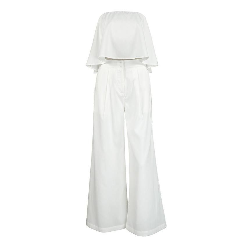 European and American Hot Girl Style Women's Outfit: White Backless Strapless Tank Top, Long Wide-leg Pants, Fashionable Casual Two-piece Set