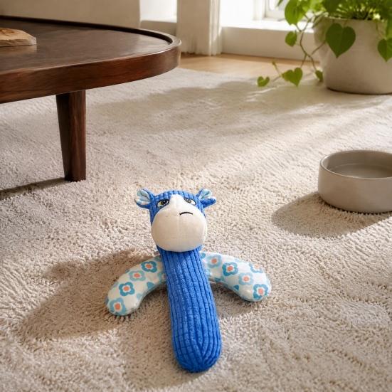 Durable Dog Chew Toys Squeaky Plush Toy, Cute Animal Shape, Corduroy Crinkle Paper Reinforced Suture Pet Playthings Interactive Teeth Grinding Toy