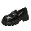 New Women's Patent Leather Thick Sole Loafers Square Heel Round Head Metal Decoration Ladies Shoes Anti-slip Comfortable Leisure