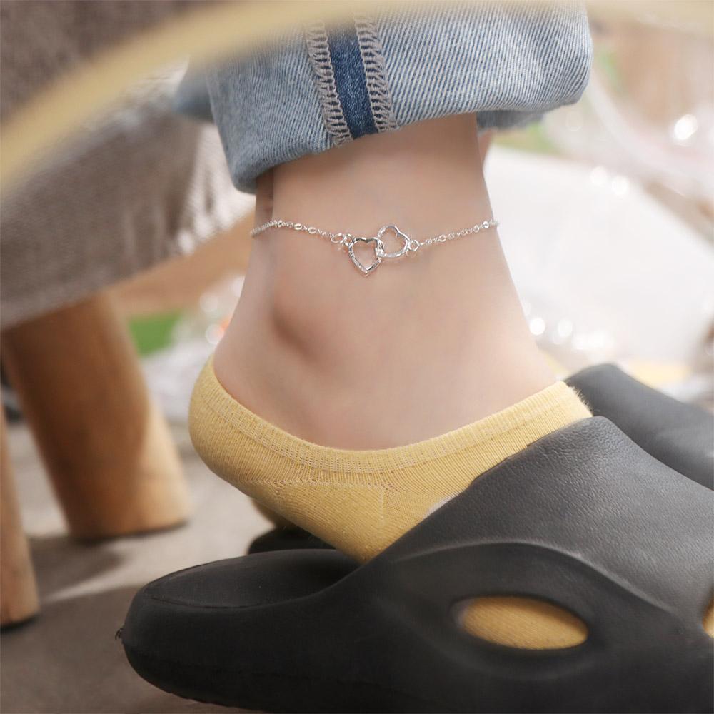 

Zinc Zinc Alloy Double Heart Anklet Boho Leg Chain Stylish Bling Hollow Out Love Foot Chain\ Summer золотий