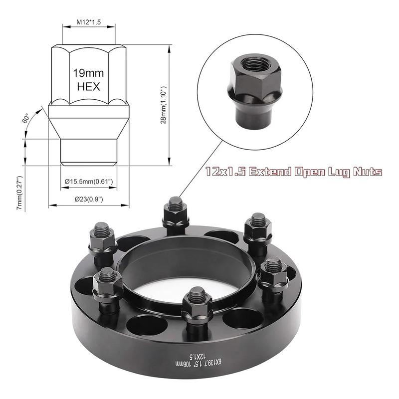 12x1.5 Extended (ET) Lug Nuts,24PCS M12x1.5 Black/Silver Open Ended Lug Nuts for Tacoma 4runner FJ Cruiser Aftermarket Wheels