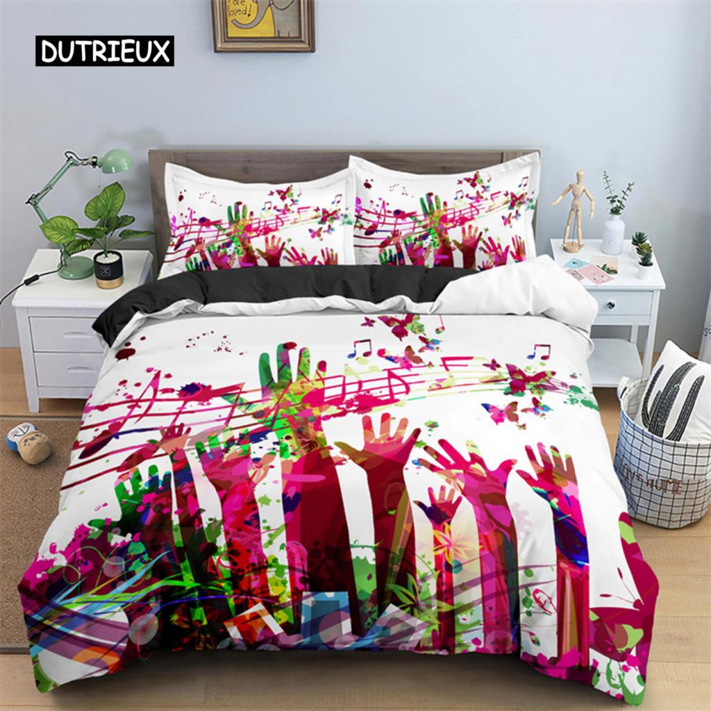 Musik Thema Bettbezug Mikrofaser Musiksymbole Bettdeckenbezug Geigen Klavier Muster Bettwäsche Set Twin King Single Queen Größe