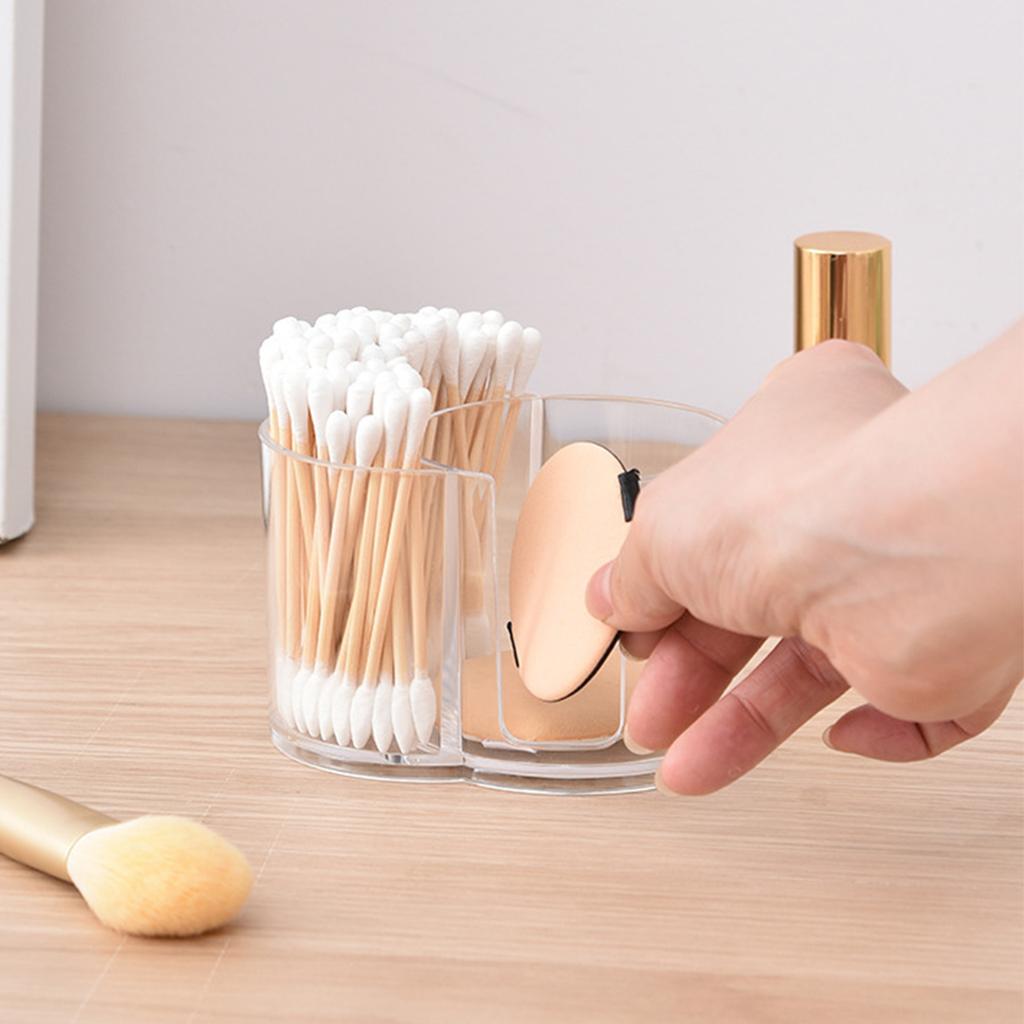 Halter mit zwei Fächern - Klarer Wattestäbchen- und Wattebausch-Organizer - Transparenter Badezimmer-Aufbewahrungsbehälter für Make-up