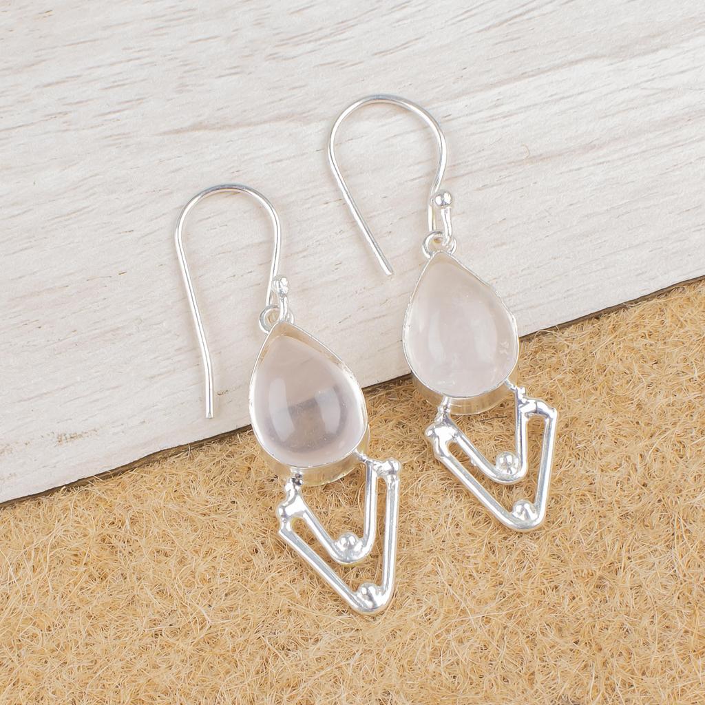 Rose Quartz 925 Solid Sterling Silver Earrings, Handmade Gemstone Earrings Jewelry, Gifts For Wife Brand New Earrings