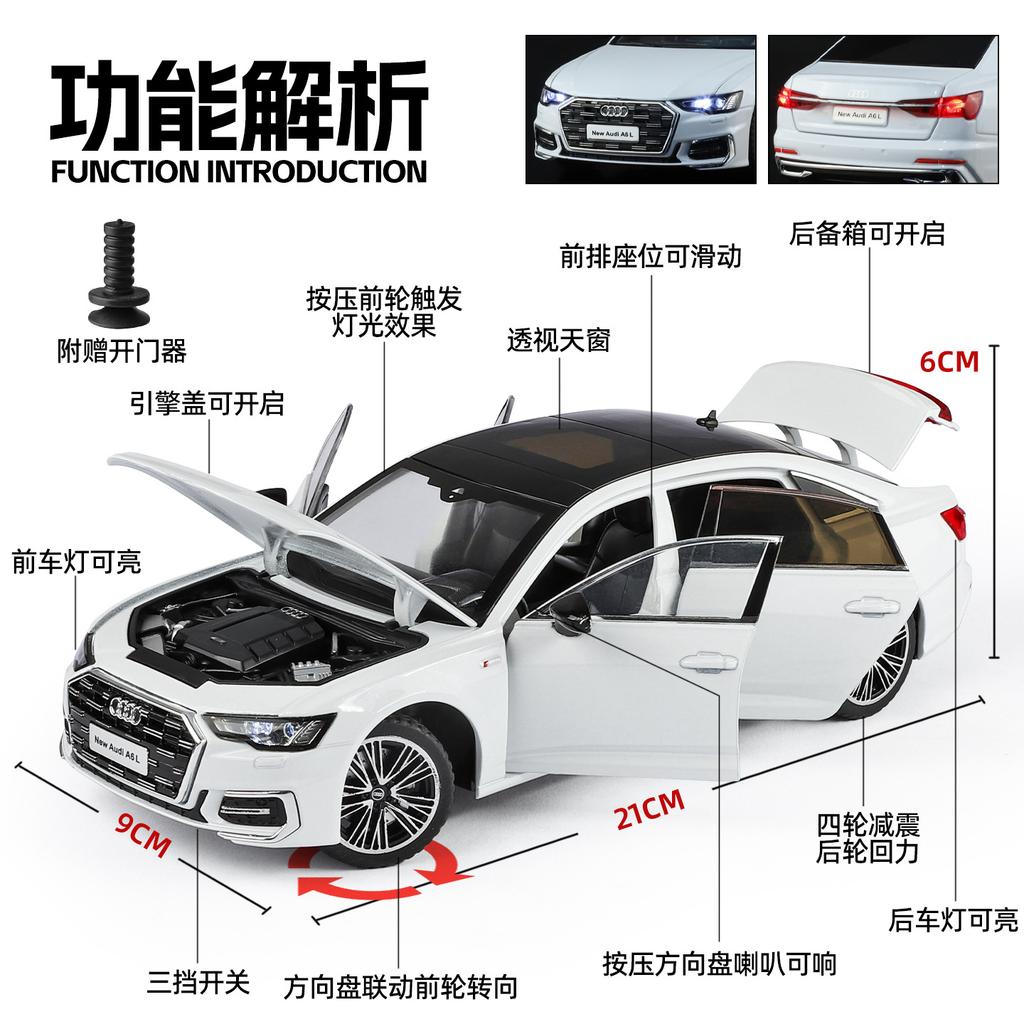 1:24 Scale A6L Accord Model Car Toy Alloy Body Strong Durable Vehicle Shock Absorption Doors Opened Miniature Models Kids Toys