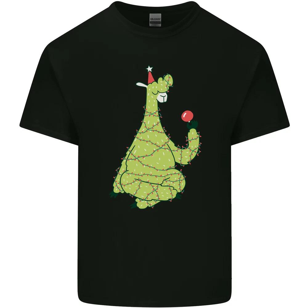 A Llama Wearing a Christmas Hat Xmas Unisexs Light Cotton TShirt S