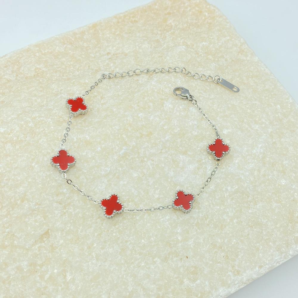 9MM Four-Leaf Clover Women's Bracelet Lucky Four-Leaf Clover Popular Influencer Style Fashionable Titanium Steel Non-Fading Bracelet