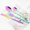 24Pcs Rainbow Color Cutlery Set Knife Fork Spoon with Rack Dinnerware Set Stainless Steel Tableware Flatware Kitchen Silverware with Storage Holder