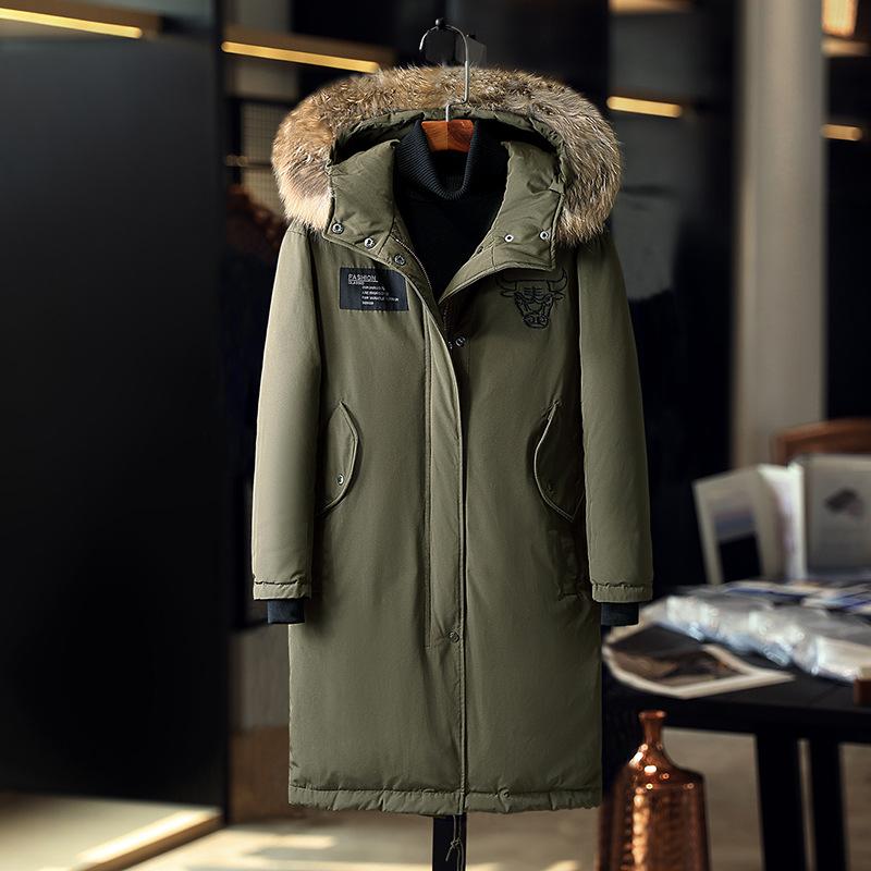 Korean Style Hooded Loose Extended Down Jacket for Men and Women Thickened Large Fur Collar Youth Jacket