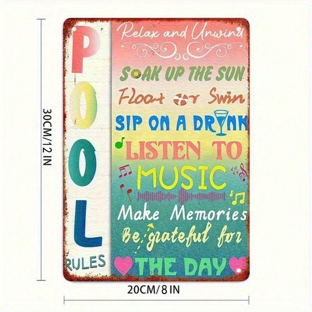Vintage Metal Pool Rules Sign 8x12 Patio Home Decor Outdoor Wall Art