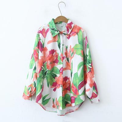 Women's New Floral Print Loose Collar Long Sleeved Fashionable Shirt