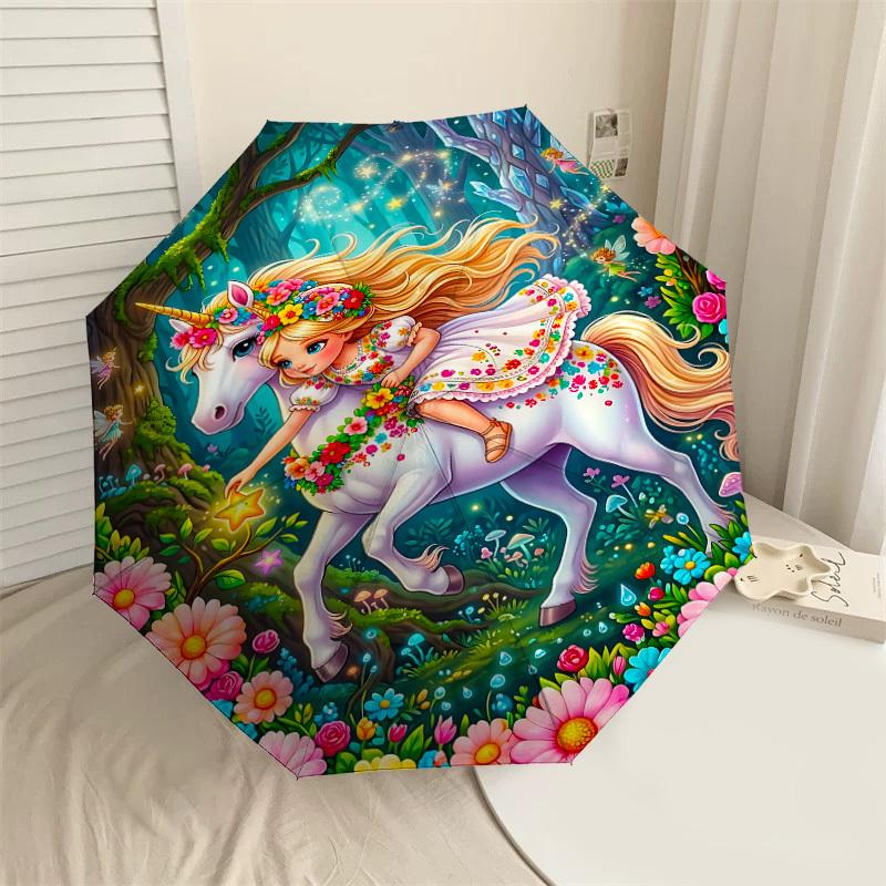 

1PC Unicorn Fairy Umbrella-8-Rib Reinforced, Automatic Open, Lightweight & Durable, Fashion Accessory for Outdoor, J0394