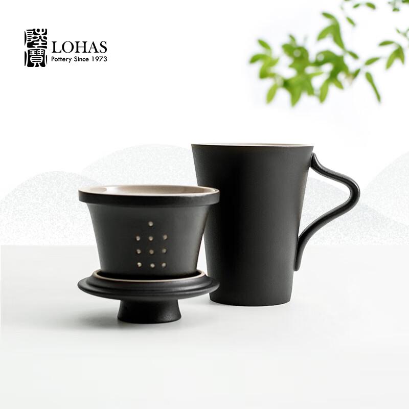 LOHAS POTTERY Zen Black Frosted Ceramic Tea Cup with Lid & Infuser