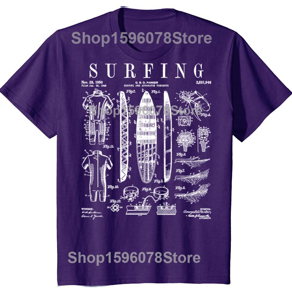 Lustiges Surfbrett Surfen Vintage Patent Surfer T-Shirts Herren Baumwolle Humor Streetwear T-Shirt Kurzarm Unisex Lockere Kleidung