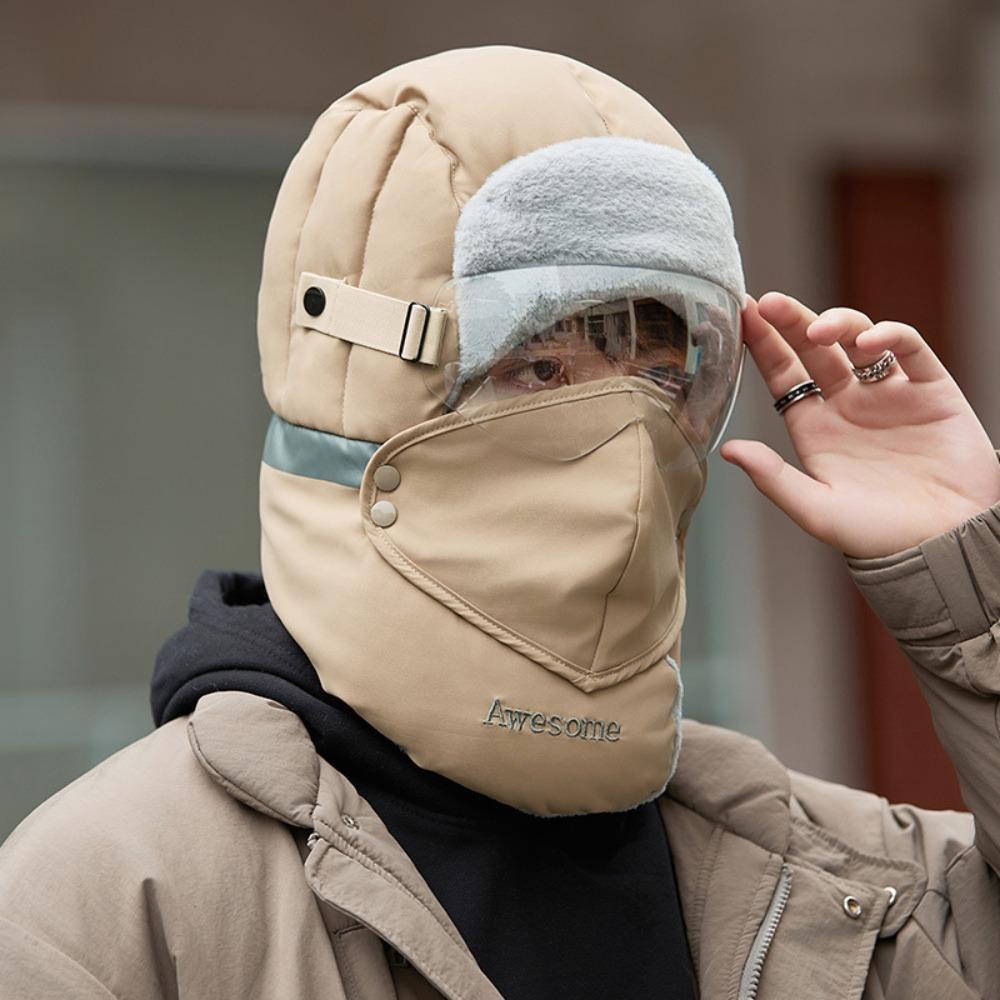 Fashion Winter Warm Lei Feng Hat Thickened Cycling Cold Northeast Hat Protective Goggles Ear Protection Beanies Hat Winter