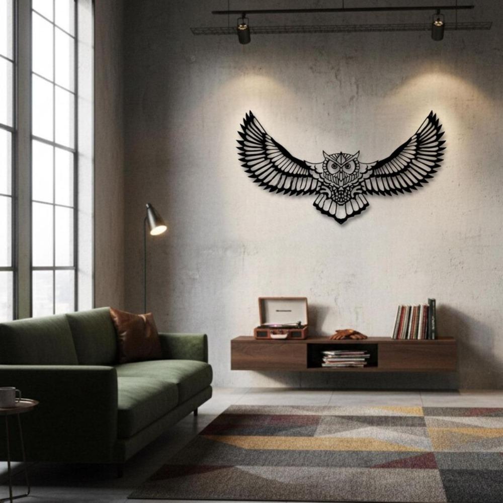 Modern Geometric Owl Metal Wall Art, Minimalist Home Decor, Handmade Iron Sculpture for Living Room