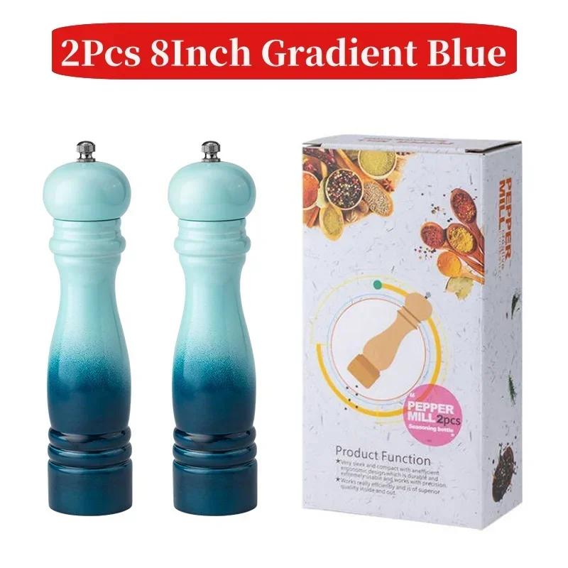 Wooden Manual Salt Pepper Grinder Set Spice Shaker Gradient Color Pepper Mill With Strong Adjustable Ceramic 6/8inch Grinder