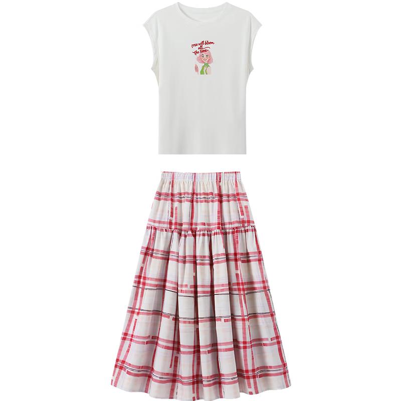 Betu Women s Print Tee  Plaid Skirt Set M