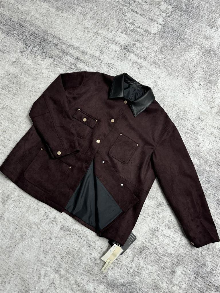 2024 Women's Retro Suede Velvet Lapel Jacket - Wine Red