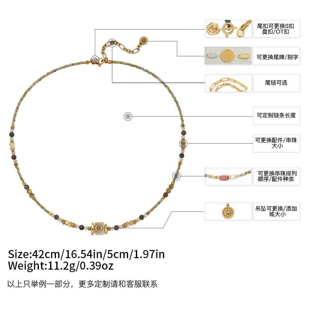 GEMCHIC Women s Natural Stone Beaded Necklace, Layered Titanium Steel Pendant Chain with Geometric Gold Accents