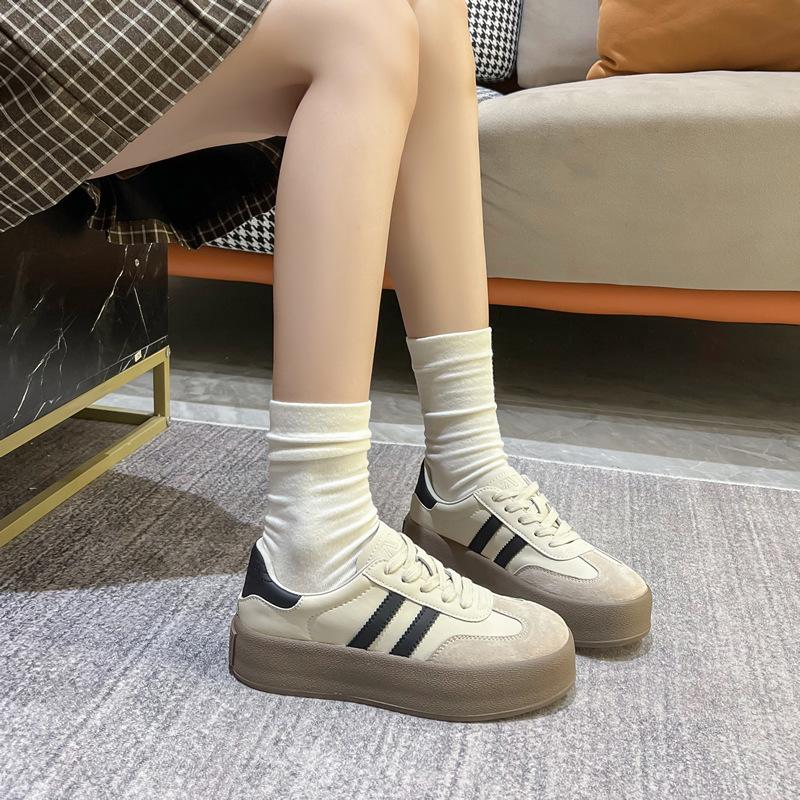 Thick-soled Versatile Sports and Leisure Bread Leather Little White Shoes Women's Board Shoes New Breathable Summer Increase Spring