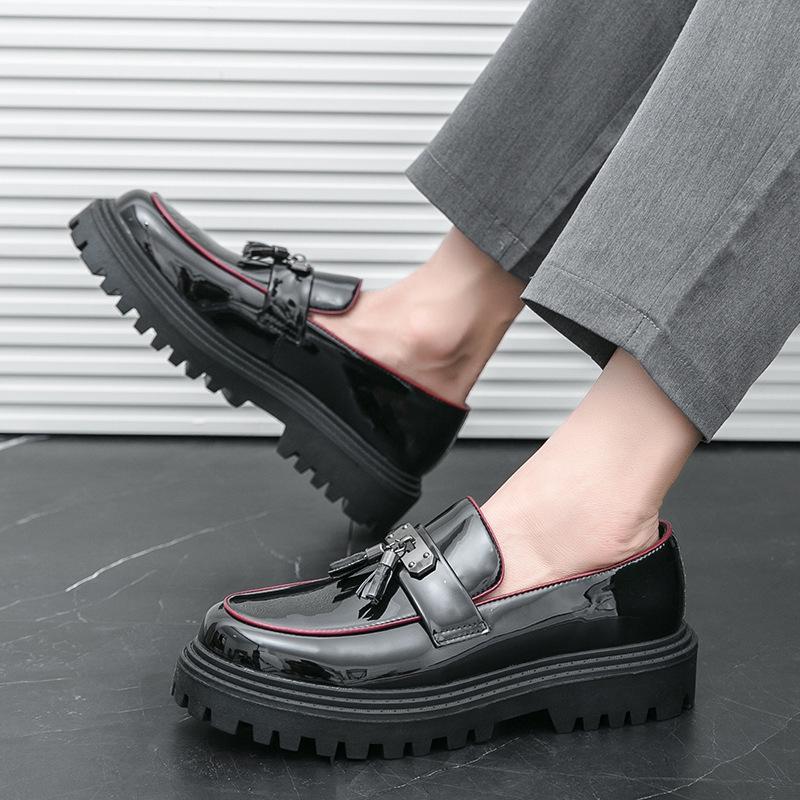 Men's Brogue Casual Leather Loafers - Comfortable, Breathable, Tassel Slip-on Shoes with Added Height