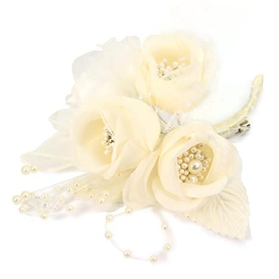 

Handmade Rose Corsage Brooch with Pin and For Formal Occasions and Elegant White [Crane s Collection] Three-Flower Clip, Attire, білий
