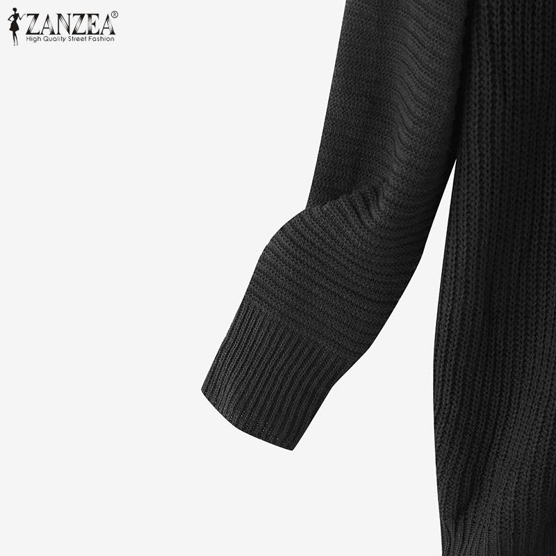 ZANZEA Women Scoop Neck Long Sleeve Knitted Casual Loose Sweaters Jumpers
