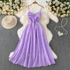 French gentle wind pink V-neck suspender dress women's summer crochet hollow embroidery thin pendulum long skirt