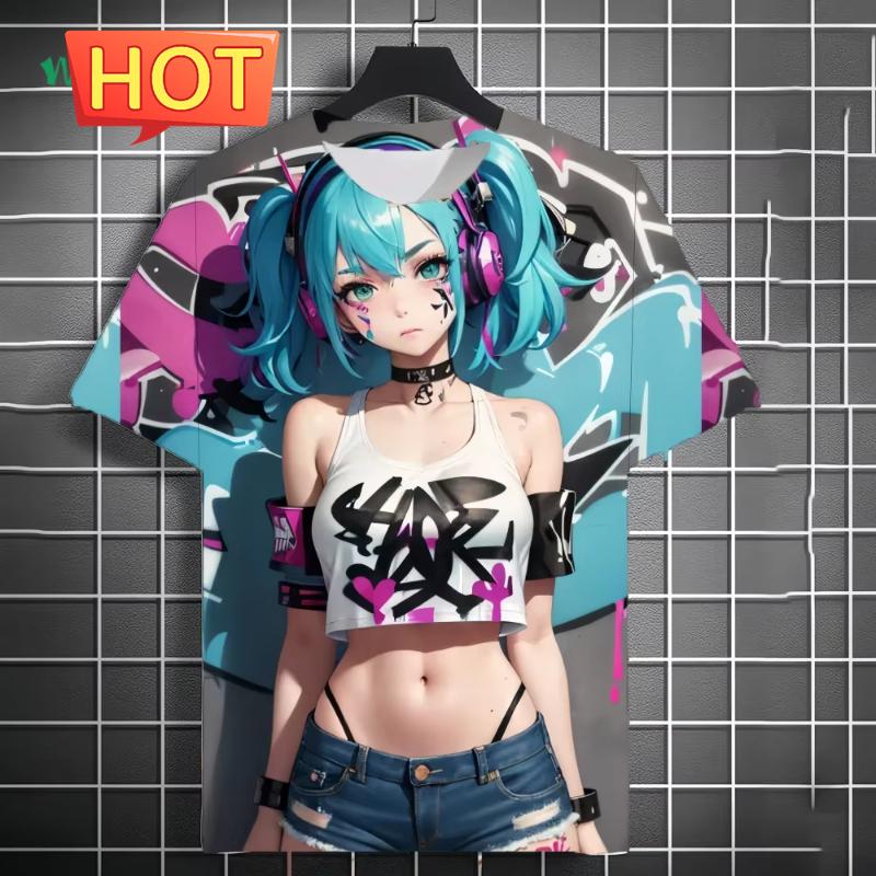 Harajuku  Style Cartoon Anime Printed Men's T-Shirt Summer Outdoor Men's Clothing Tide Girls Pattern Men Tops Short Sleeve Tee